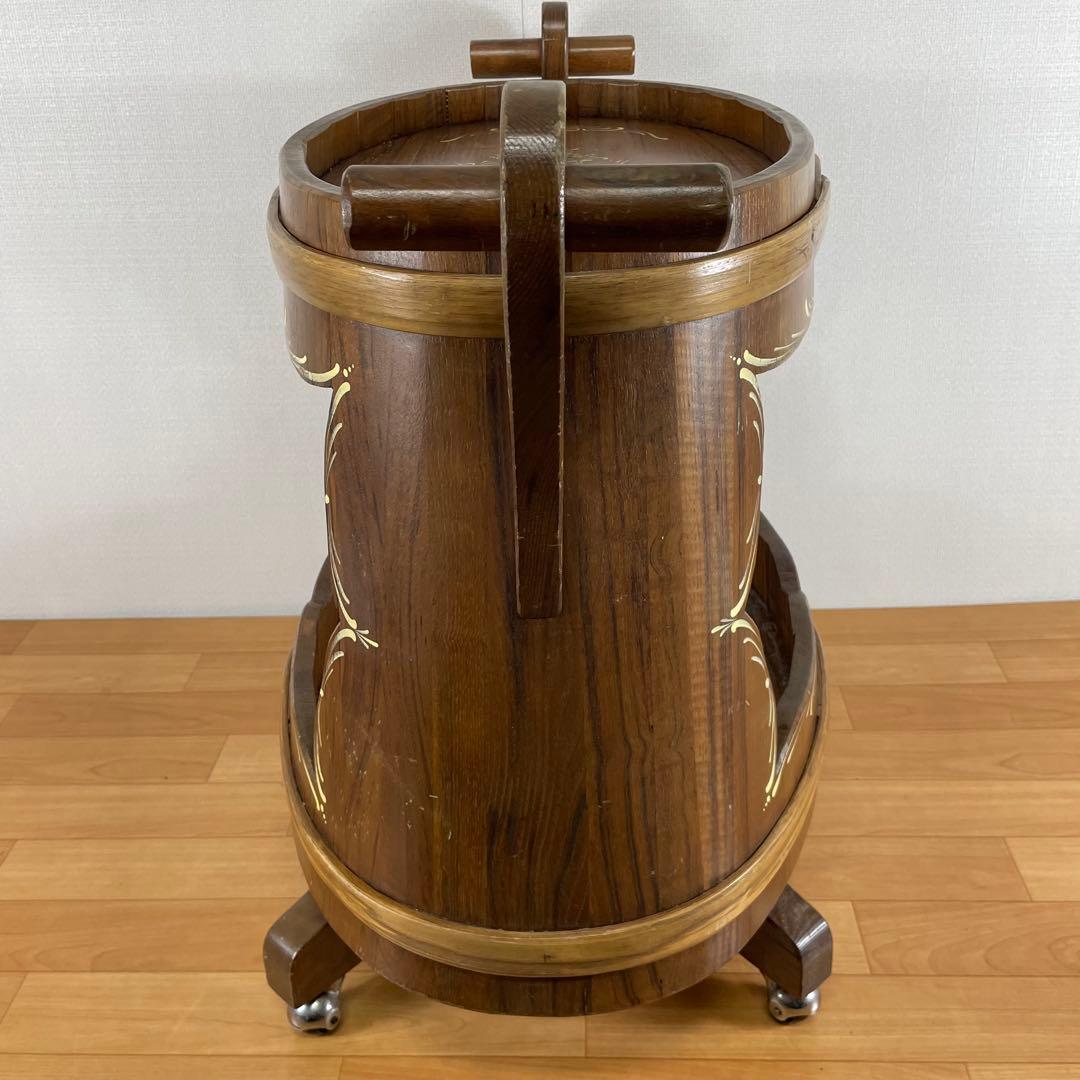 【良品】イタリア製 木製 サイドテーブル ワゴン キャスター付き ハンドペイント