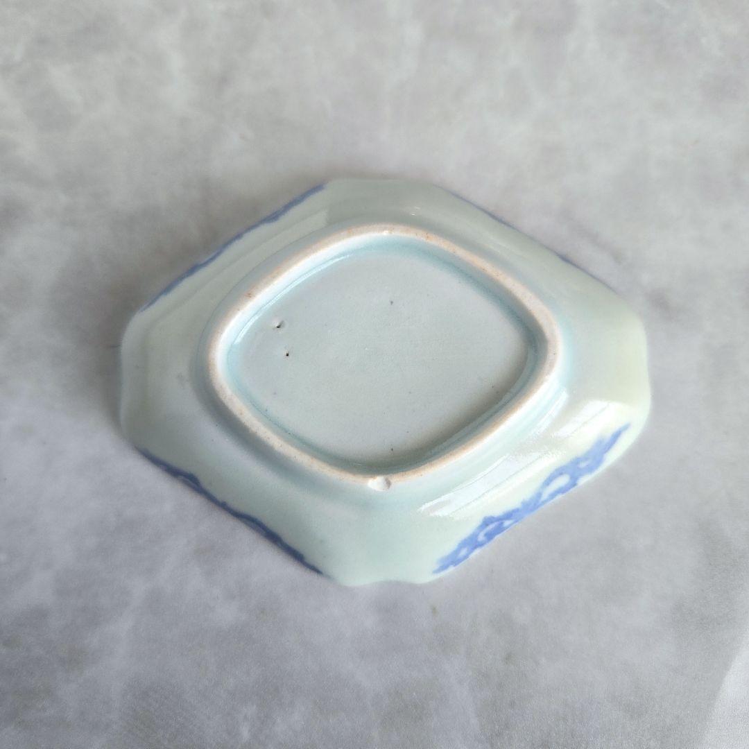 古伊万里　型紙摺印判　こんにゃく印判　染付　豆皿　金継ぎ練習用　骨董　金継ぎ