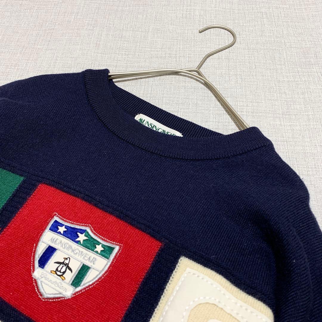 マンシングウェア ニット セーター パッチワーク ロゴ刺繍 Lサイズ