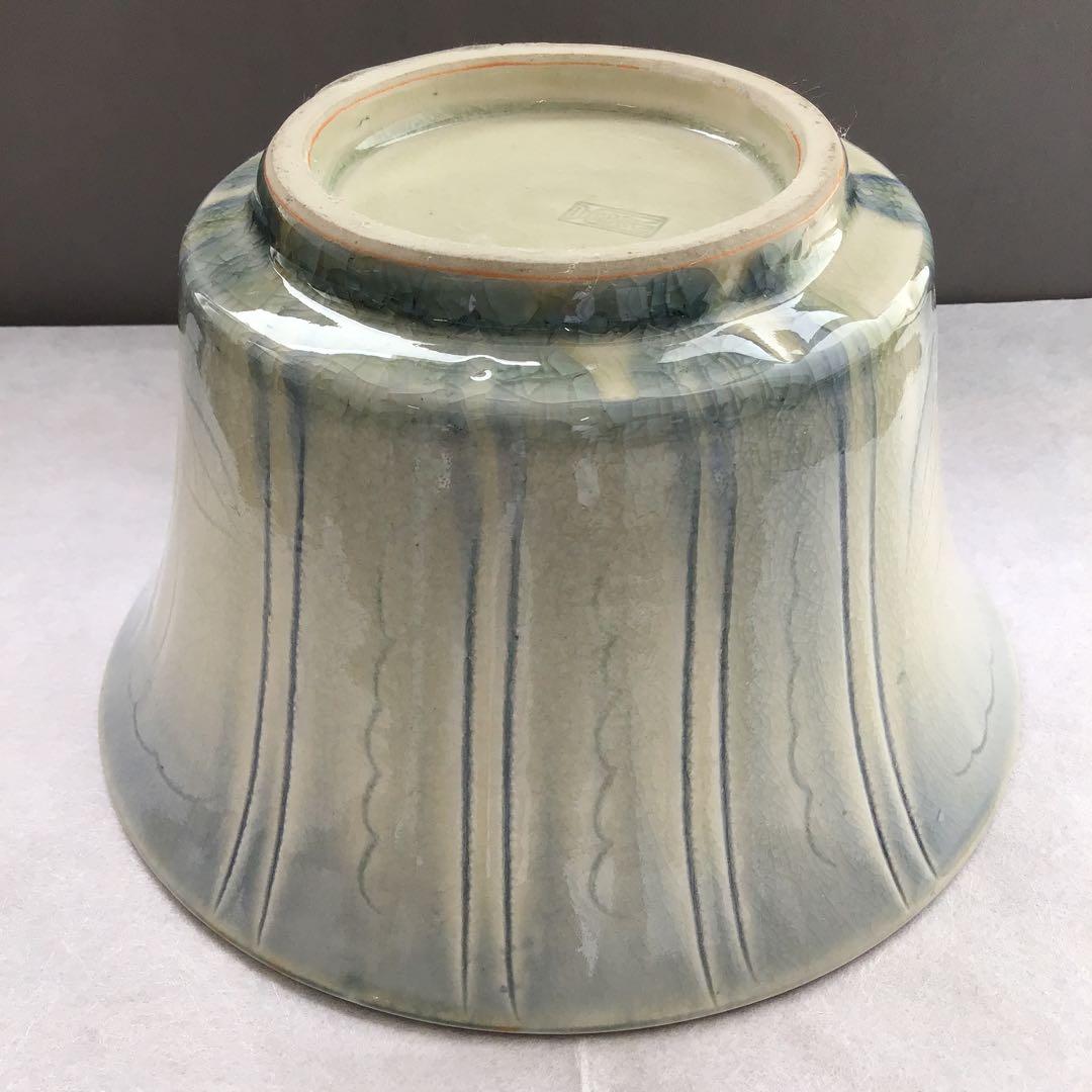 茶器　菓子器　御深井釉単花刻文菓子鉢　大江文象作　無形文化財　共箱　S274KH