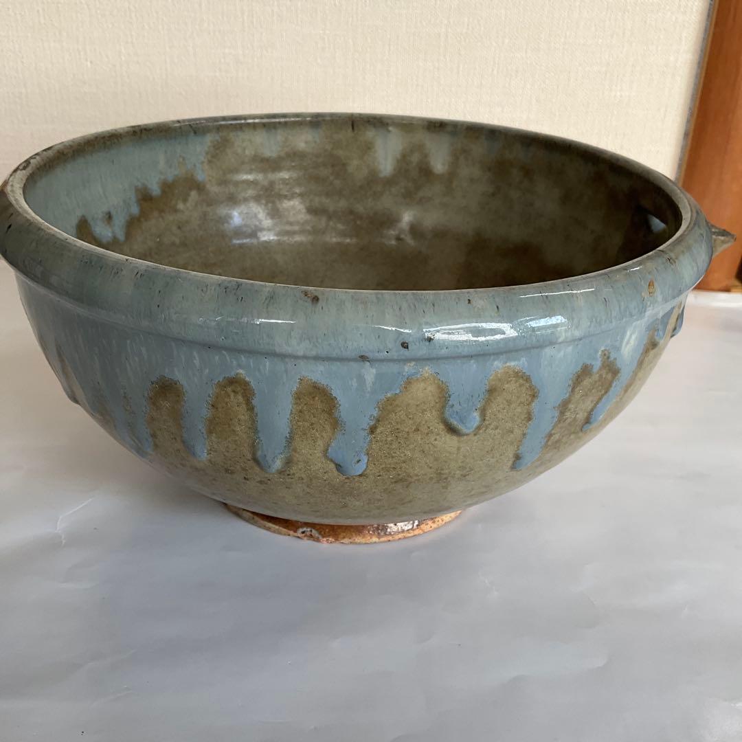 松代焼岡田窯　青釉薬片口　明治中期から大正初期頃