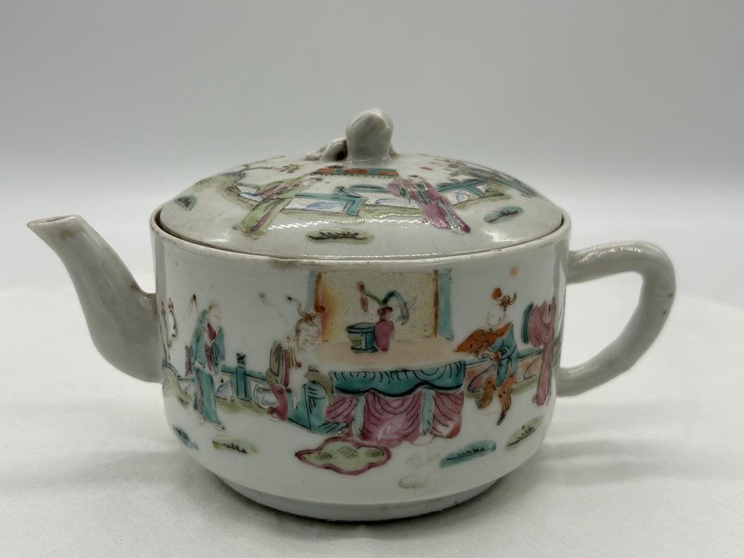 中国　清時代　粉彩人物紋急須　同治年製　送料込み1213