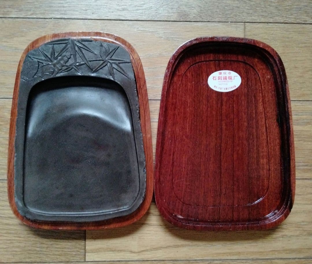 麻子坑 中国高級端渓名硯 珍しい筍竹雀図細工彫刻綺麗な唐木硯箱付最高品質端渓古硯