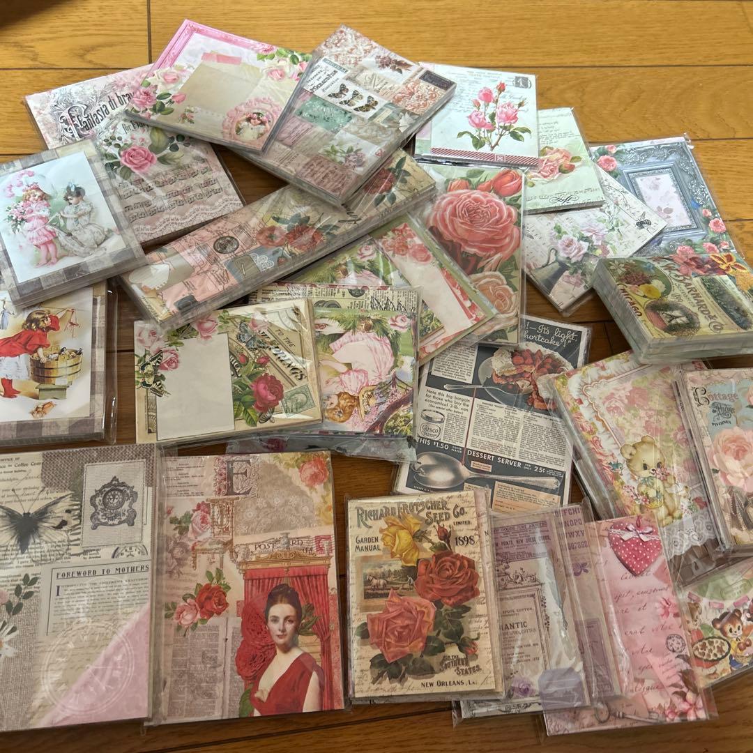 海外メモ　新品とおすそ分け用未使用品中古、多種類大量まとめ売り⭐️花柄多め、人物も