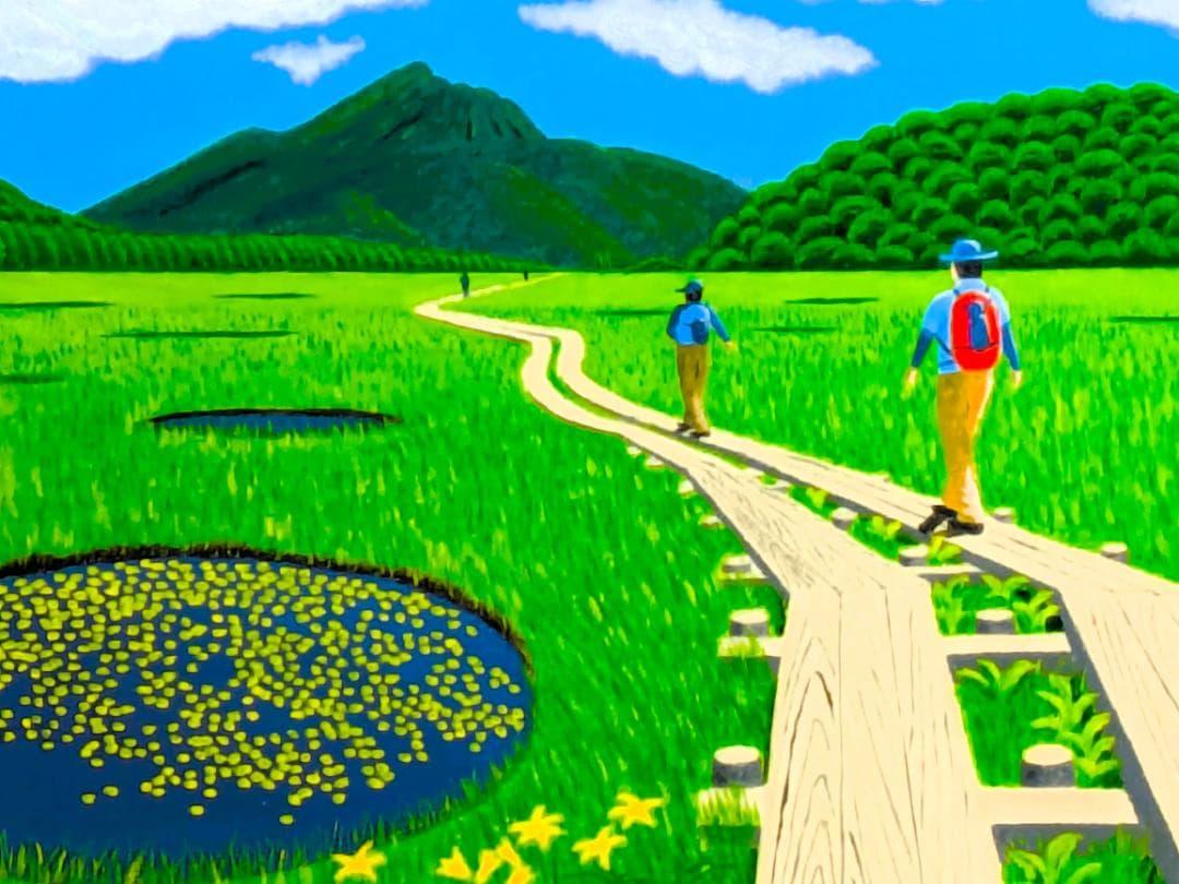 ★尾瀬の木道・肉筆油彩画・F6キャンバス