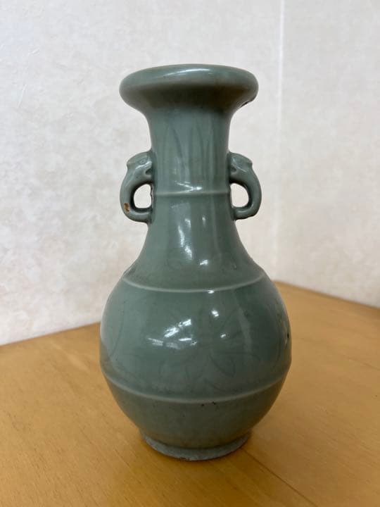 中国宋元竜泉窯刻花文龍耳瓶骨董唐物アンティーク古美術品コレクション江戸青磁