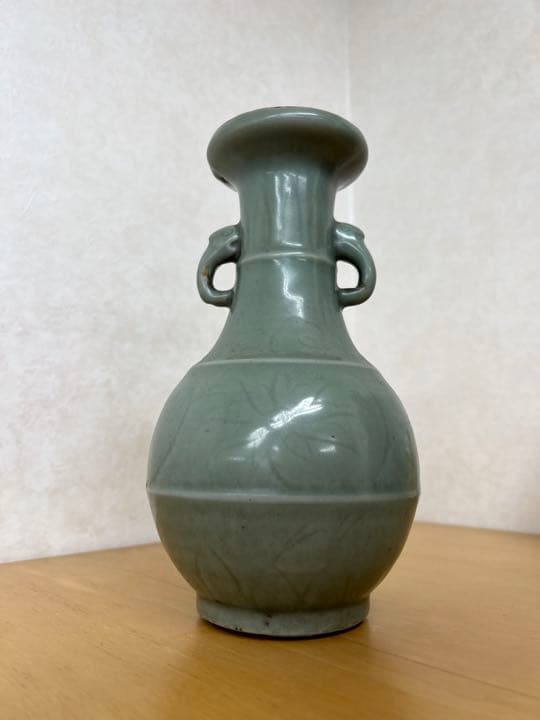 中国宋元竜泉窯刻花文龍耳瓶骨董唐物アンティーク古美術品コレクション江戸青磁