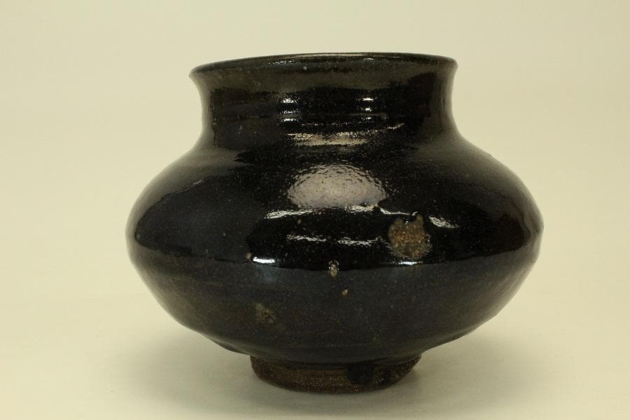 李朝 古会寧窯 黒釉 壷 朝鮮美術(ZE664)
