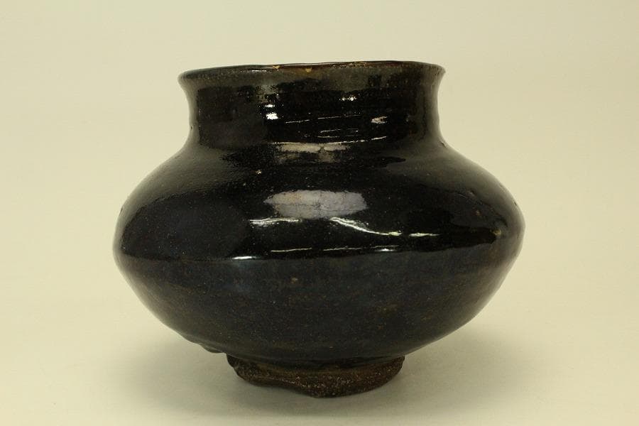 李朝 古会寧窯 黒釉 壷 朝鮮美術(ZE664)