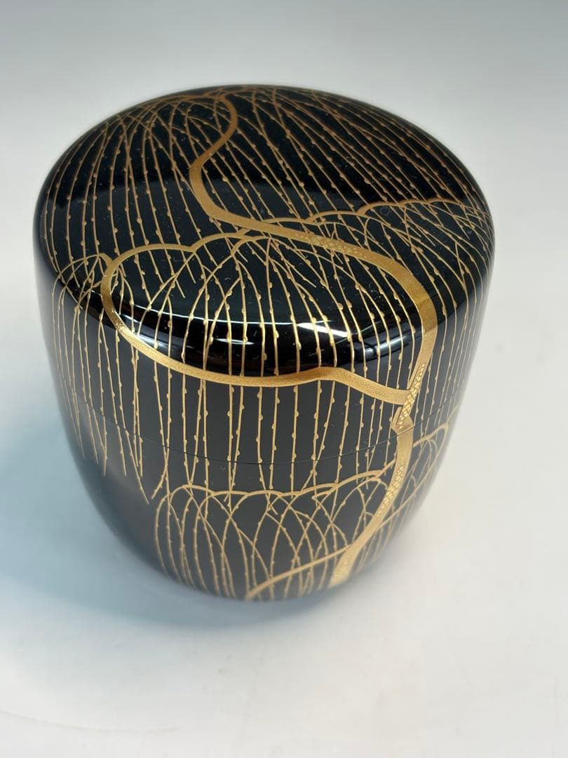 【中古品】田崎昭一郎造　芽柳蒔絵棗（共箱）