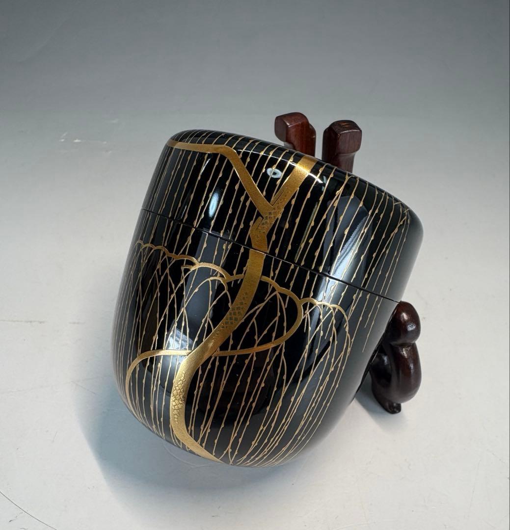 【中古品】田崎昭一郎造　芽柳蒔絵棗（共箱）