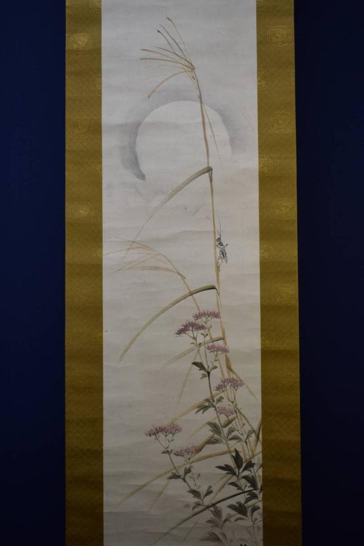 模写/横山清暉/月下秋草図/絹表装/桐共箱二重箱付/布袋屋掛軸HE-246