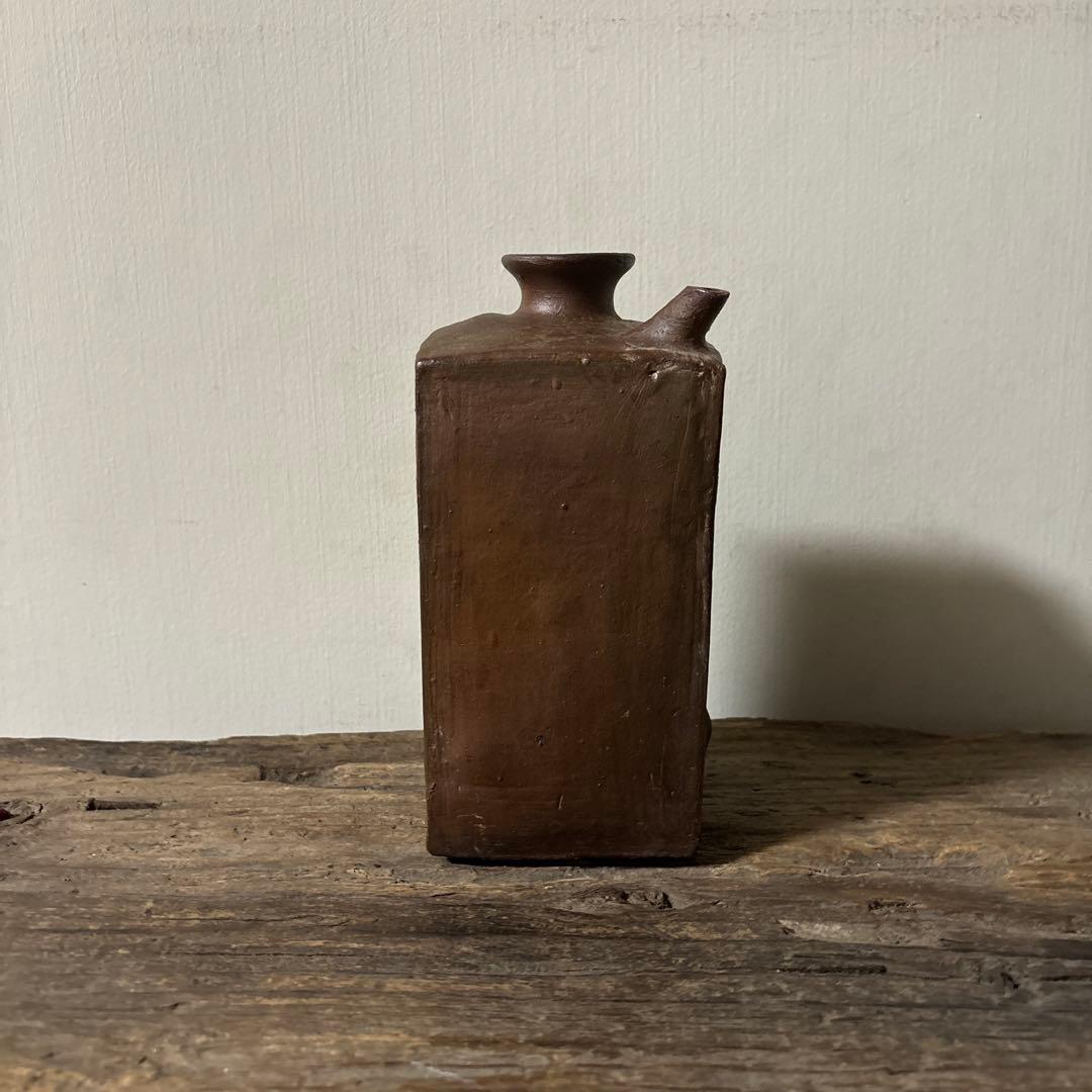 四方型徳利 江戸末期　古備前　酒器 花器　古道具 アンティーク 古民芸　検:李朝