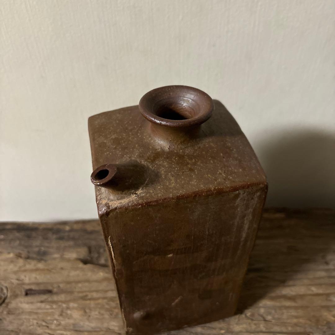 四方型徳利 江戸末期　古備前　酒器 花器　古道具 アンティーク 古民芸　検:李朝