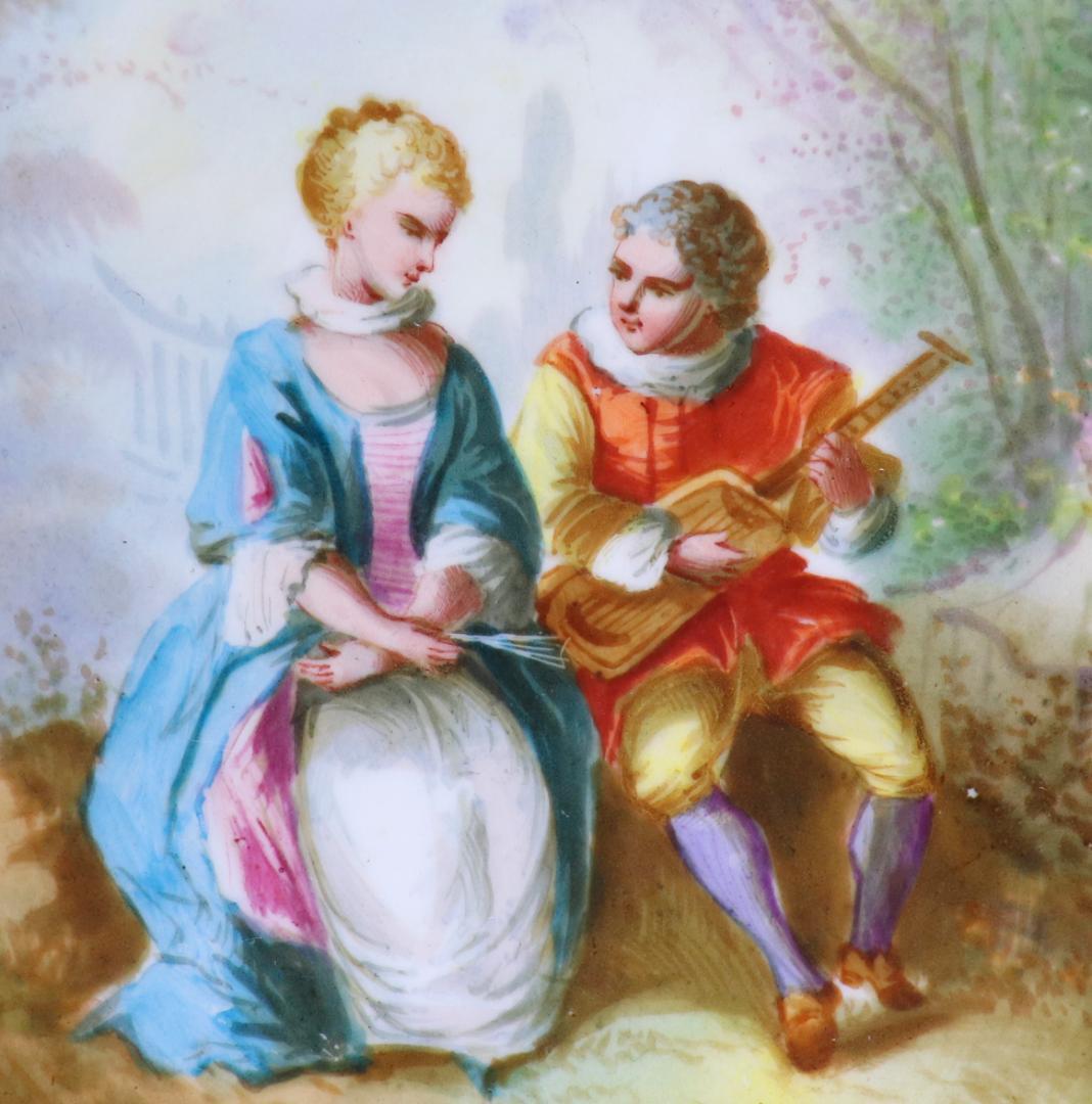 オールド・セーブル 1876年頃 青地色絵金彩男女図皿 ターコイズブルー 大型