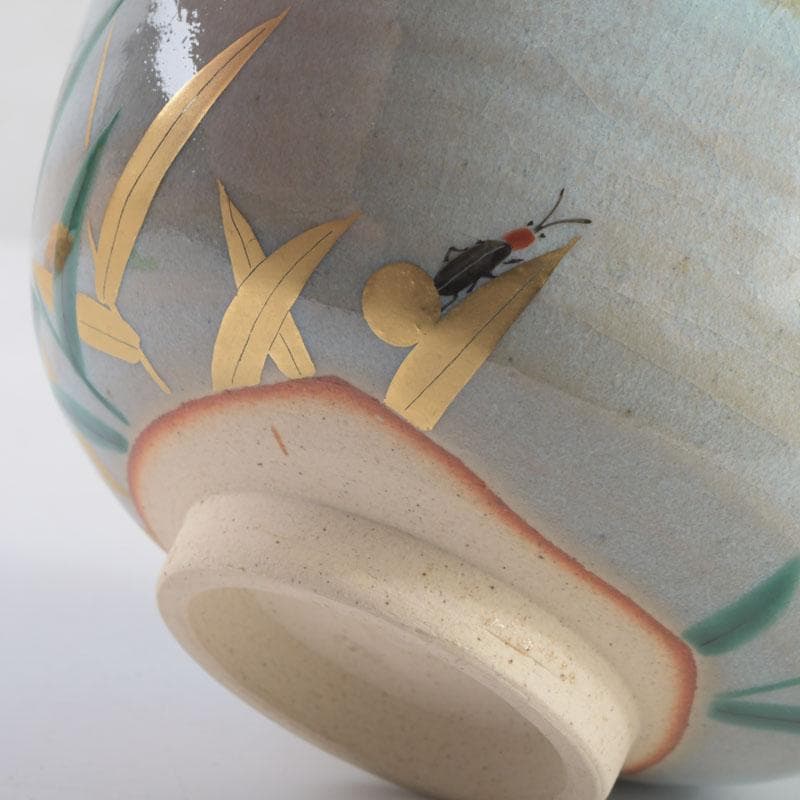 茶道具　膳所焼　陽炎園造　淡海ぜぜ　色絵　芦に蛍　茶碗　共箱　C　9481