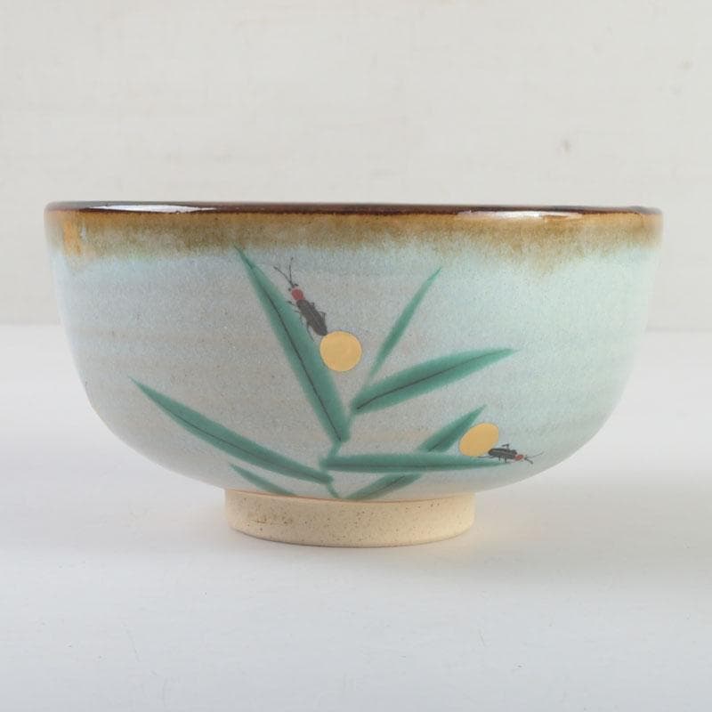 茶道具　膳所焼　陽炎園造　淡海ぜぜ　色絵　芦に蛍　茶碗　共箱　C　9481