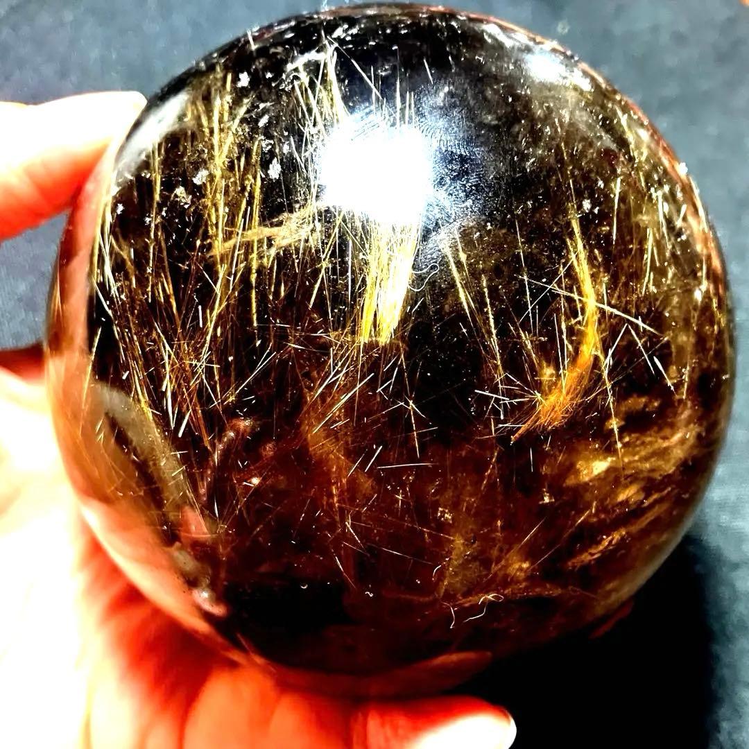 超絶綺麗✨超特大　98mm ゴールドルチルクォーツ　丸玉スフィア　金針水晶