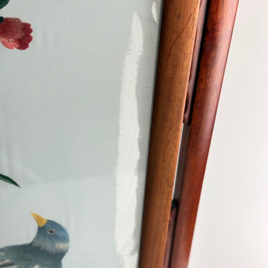 中国美術 中国刺繍 硯屏 両面刺繍 花鳥図