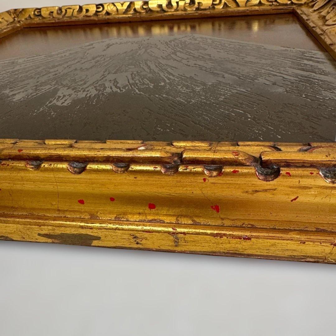 富士山 立体金属アート アンティーク調 金色木製額