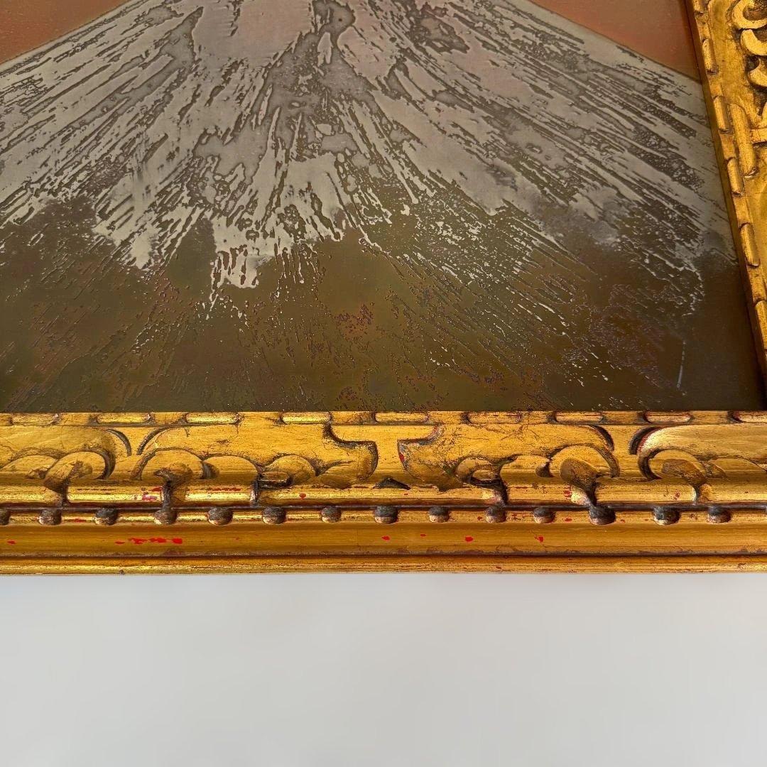 富士山 立体金属アート アンティーク調 金色木製額