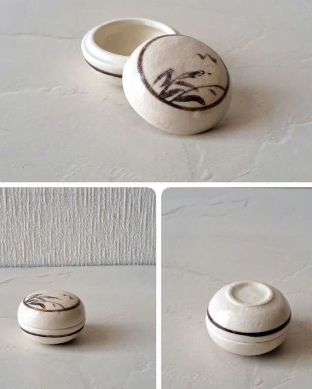 志野焼　銘あり 稲穂文 水指/茶碗/香合　絵志野　骨董品 古美術