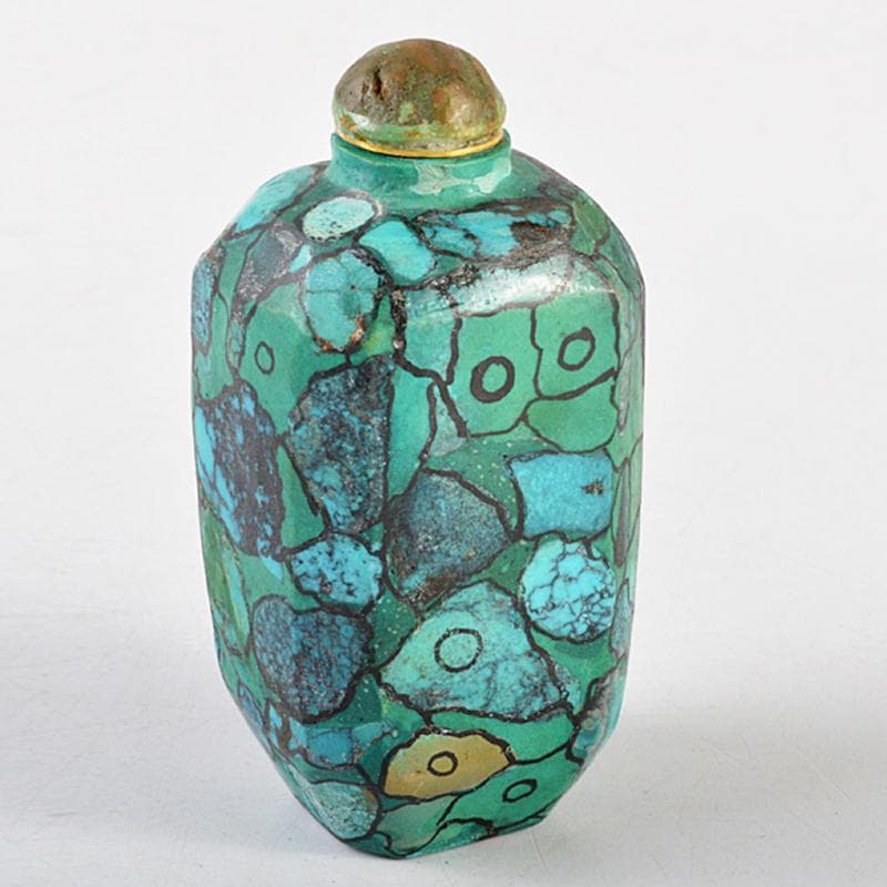 中国　玉石彫刻　孔雀石　マラカイト　ターコイズ　鼻煙壷　V　R5742