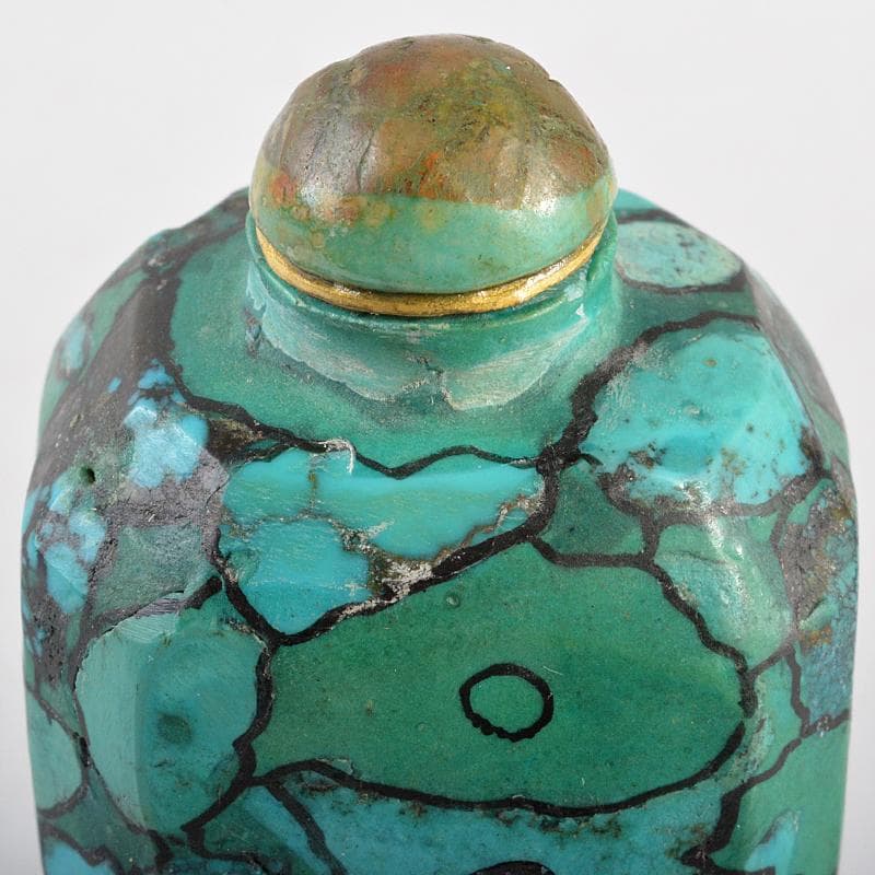 中国　玉石彫刻　孔雀石　マラカイト　ターコイズ　鼻煙壷　V　R5742