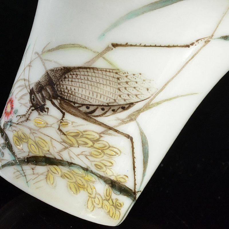 中国　景徳鎮　粉彩　蟋蟀文　酒杯　一對　M　R4791