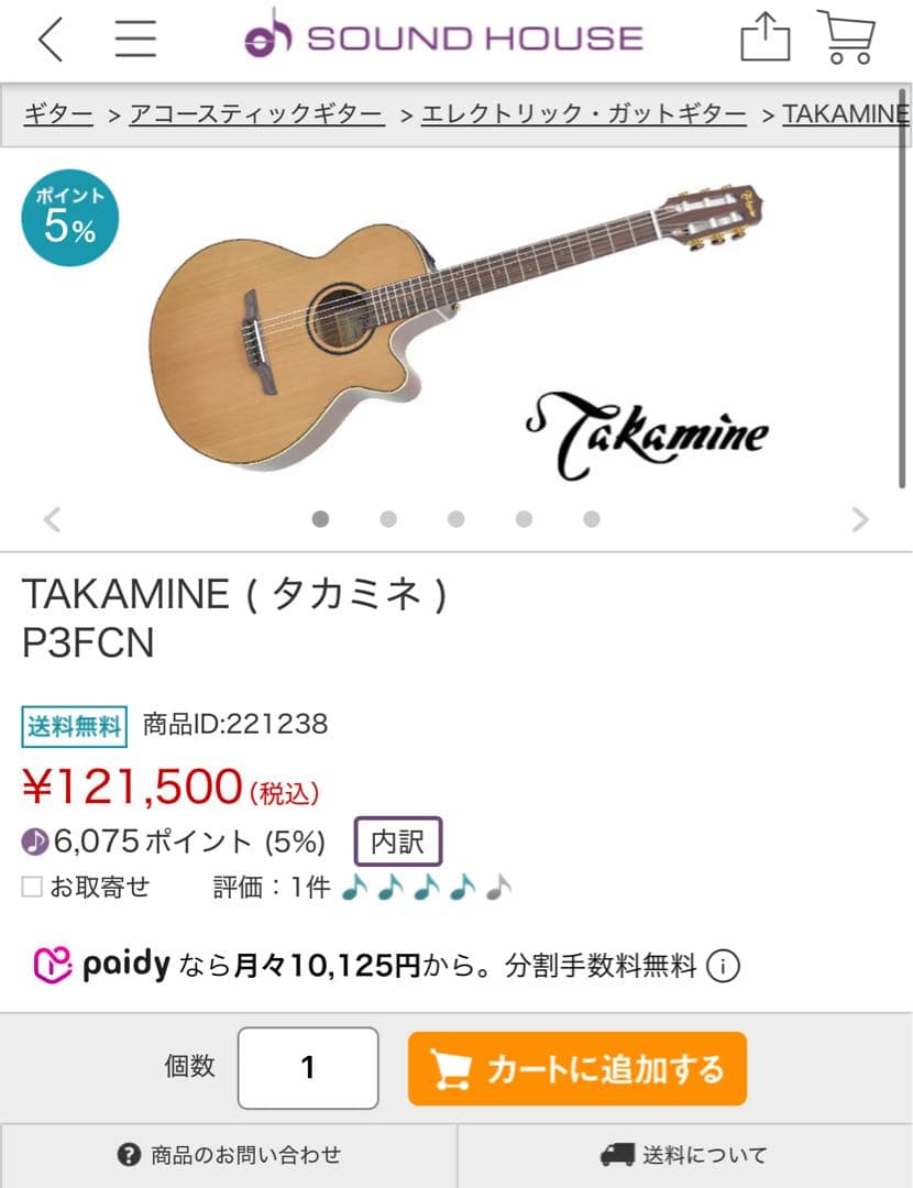 TAKAMINE P3FCN エレガットギター美品