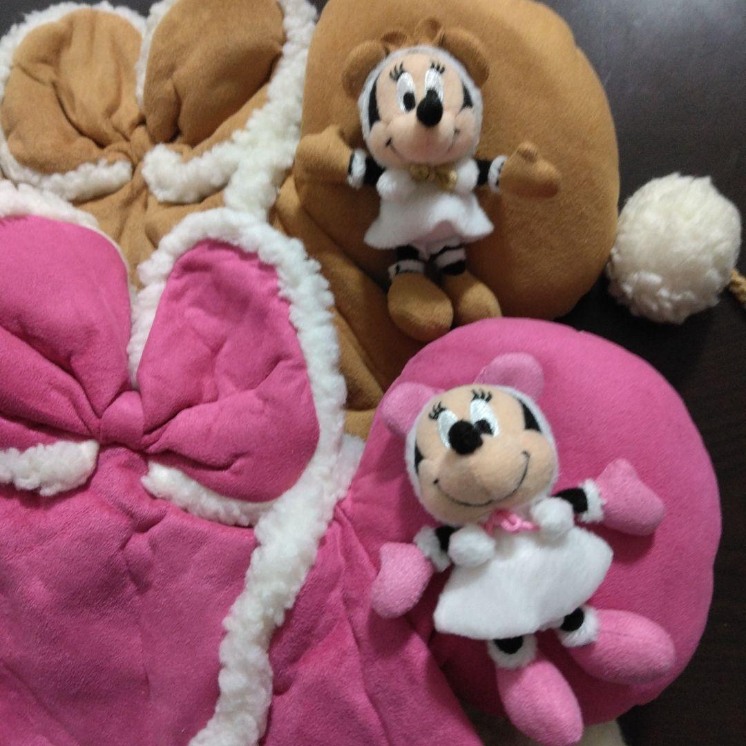 ディズニー　ミニー　ムートン　ファンキャップ　ブラウン　ピンク　セット　ペア