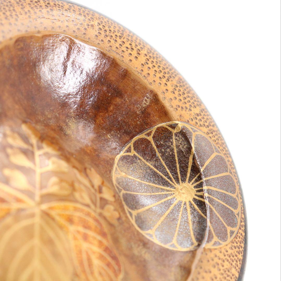 畑幸春作 縞黒檀に竹根嵌 高台寺蒔絵 中棗 茶道具 共箱　V946　N7