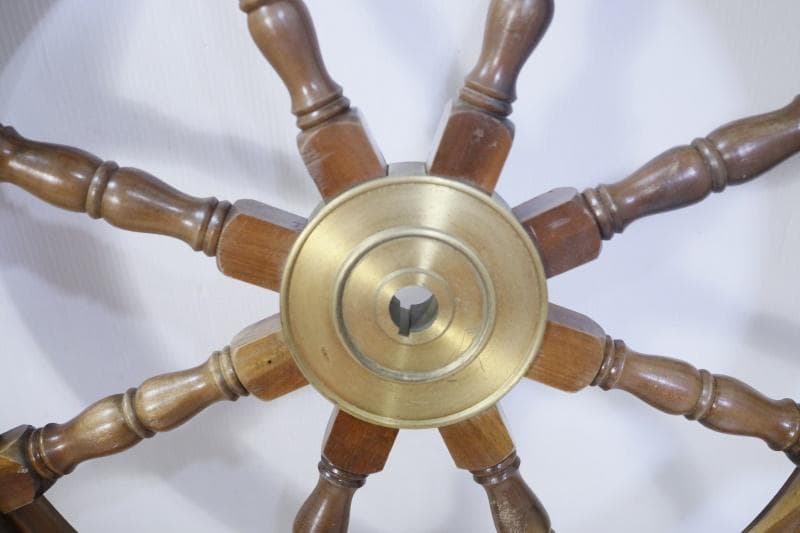 ◆船舵　船舵輪　ヨット　舵　インテリア　アンティーク　木製　大型