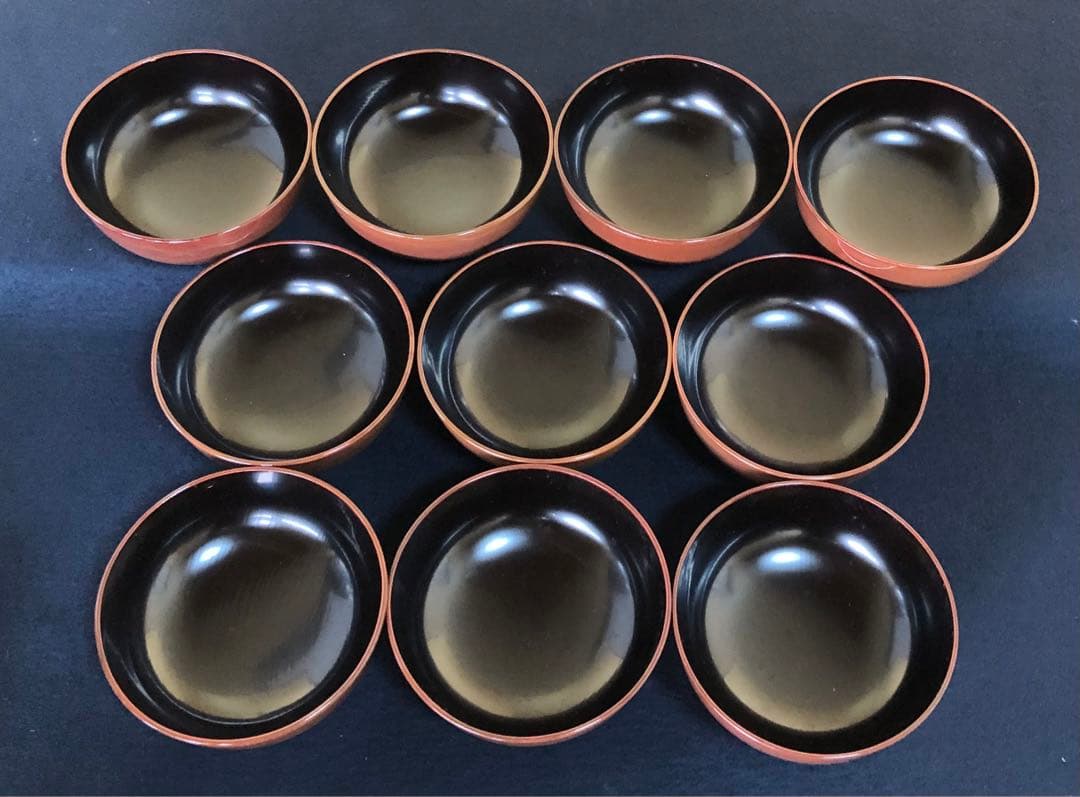 《R》懐石 絵変り鳥蒔絵 雑煮椀10客 木製漆器 木箱　260109き2