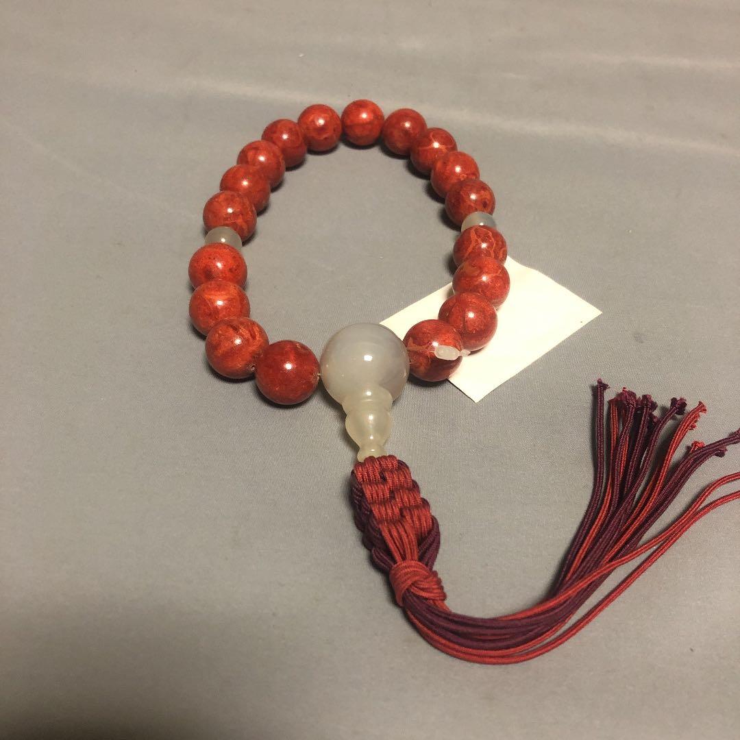 山珊瑚　白瑪瑙　念珠　原木セット