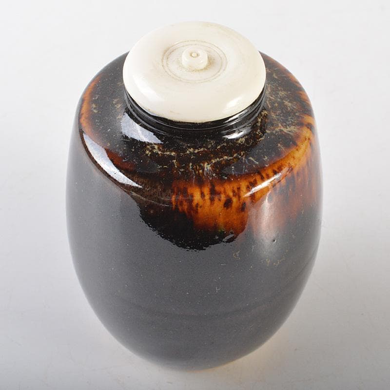 茶道具　京焼　洛東 　桶谷定一作　瀬戸釉　肩衝茶入　仕覆付　共箱　V　R7143