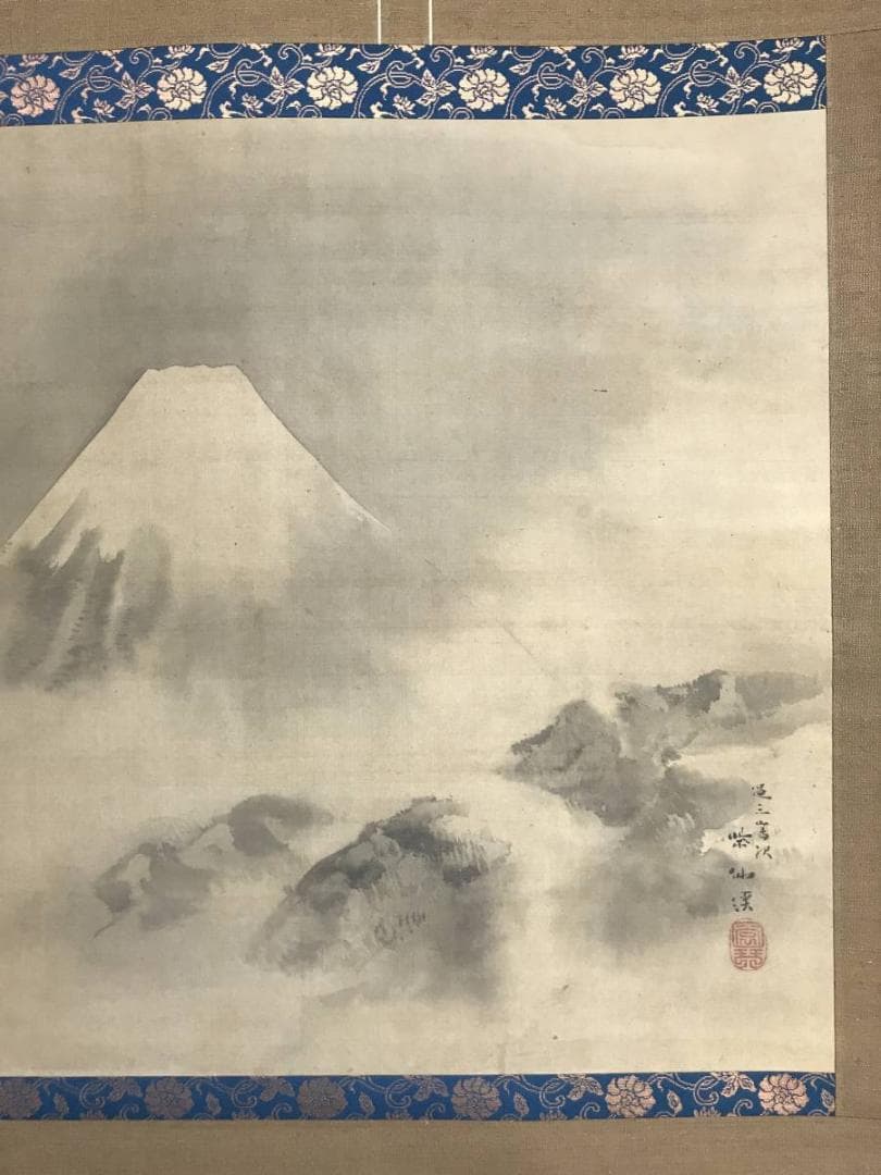 【真作】紫仙渓/富士山図/富士図/山水図/横物/掛軸/名家伝来/AD-129