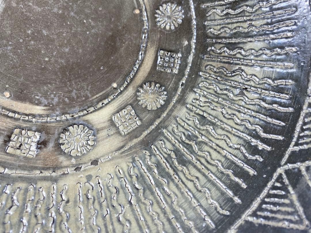 高麗青磁 大皿 象嵌 菊文 李朝 骨董 古玩 古美術 時代物 径28cm