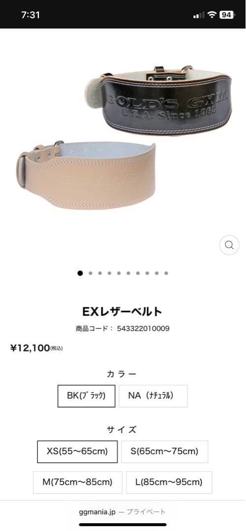 EXレザーベルト　ゴールドジム　Mサイズ