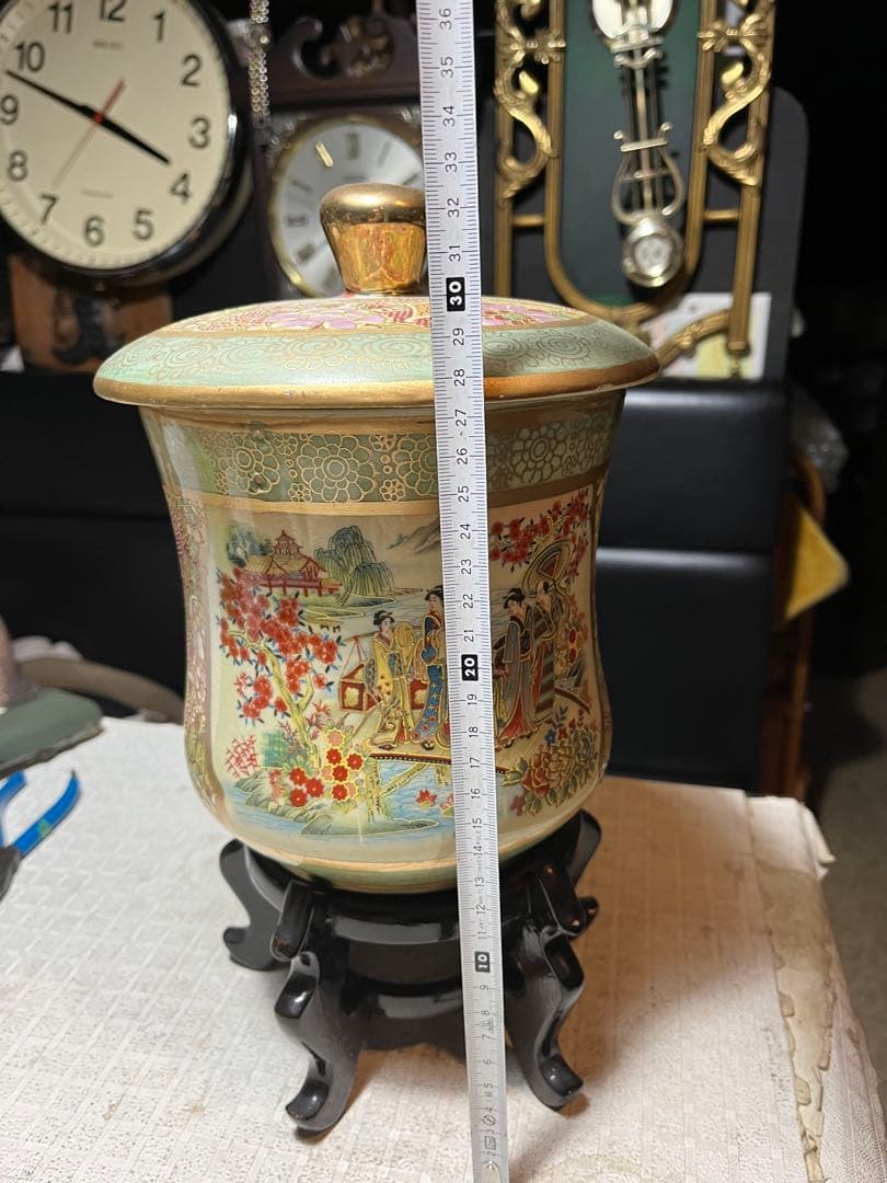 薩摩焼色絵美人桜図水差し 水差し、 九谷焼金彩色絵水差し、水差し、茶道具