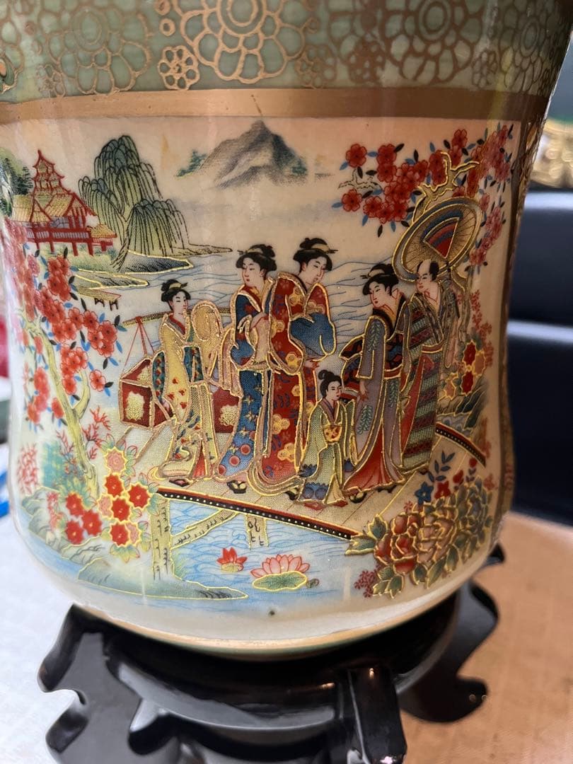 薩摩焼色絵美人桜図水差し 水差し、 九谷焼金彩色絵水差し、水差し、茶道具