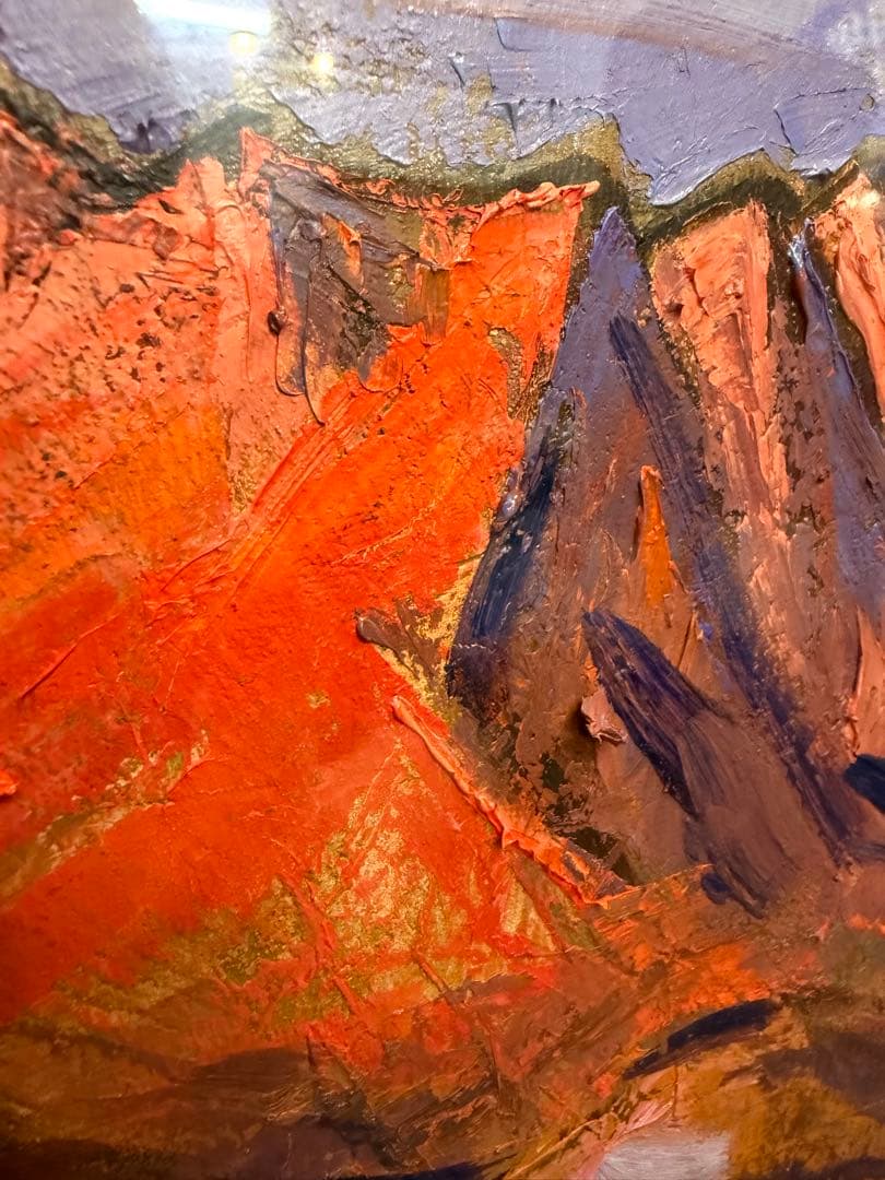 坂本唯市　赤富士　油絵　絵画　インテリア　風景画