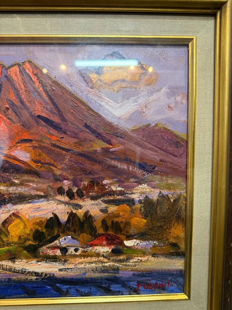 坂本唯市　赤富士　油絵　絵画　インテリア　風景画