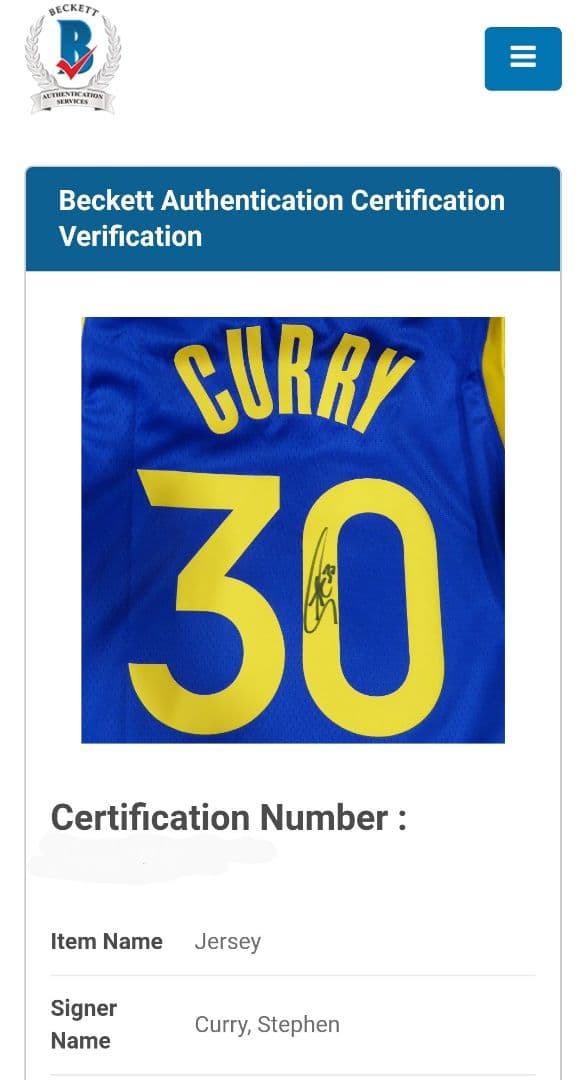 【直筆サイン】ステフィン・カリー／Stephen Curry／ジャージ
