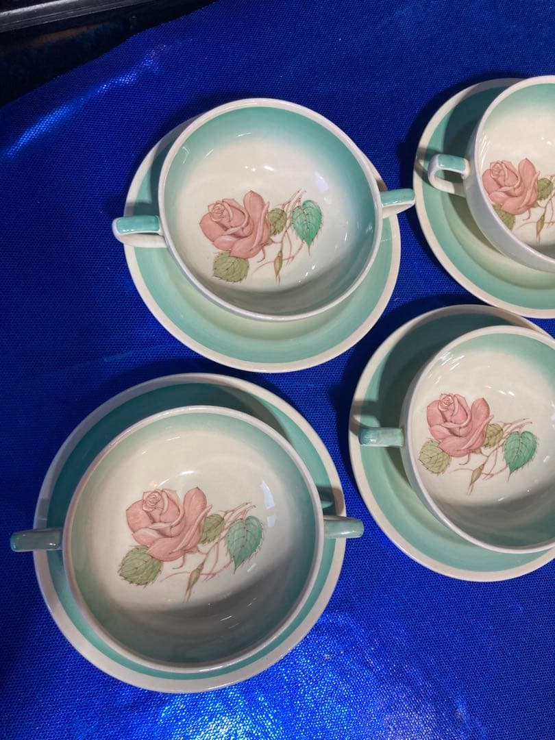 スージークーパー　パトリシアローズ　スープカップ　ソーサー　グリーン　4客分