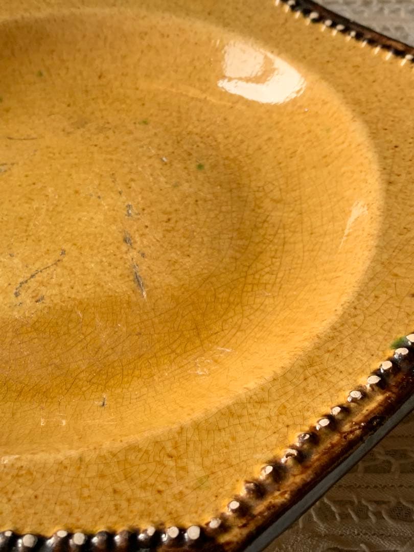 フランスアンティーク 南仏陶器 アプト焼 オクトゴナルプレート　深皿 黄釉