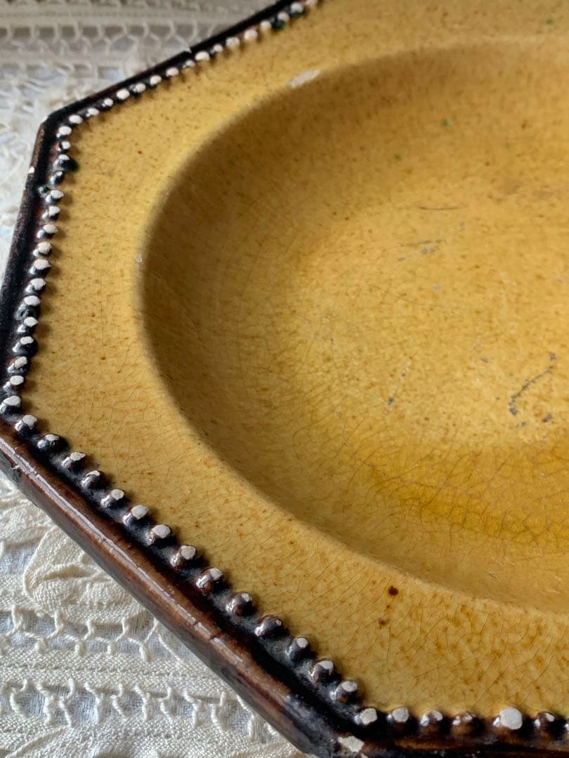 フランスアンティーク 南仏陶器 アプト焼 オクトゴナルプレート　深皿 黄釉