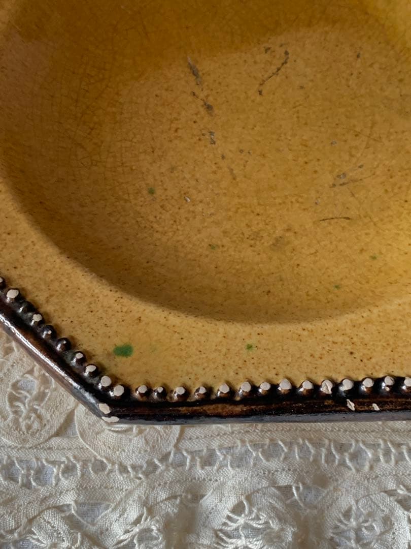 フランスアンティーク 南仏陶器 アプト焼 オクトゴナルプレート　深皿 黄釉