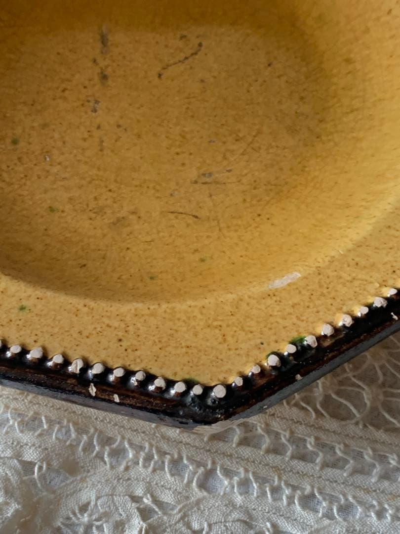 フランスアンティーク 南仏陶器 アプト焼 オクトゴナルプレート　深皿 黄釉