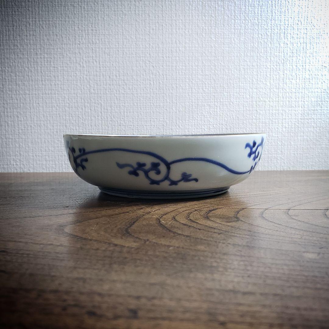 なます皿　古伊万里　染付　江戸　花唐草　五弁花　蛇の目　渦福　ロ号　訳あり